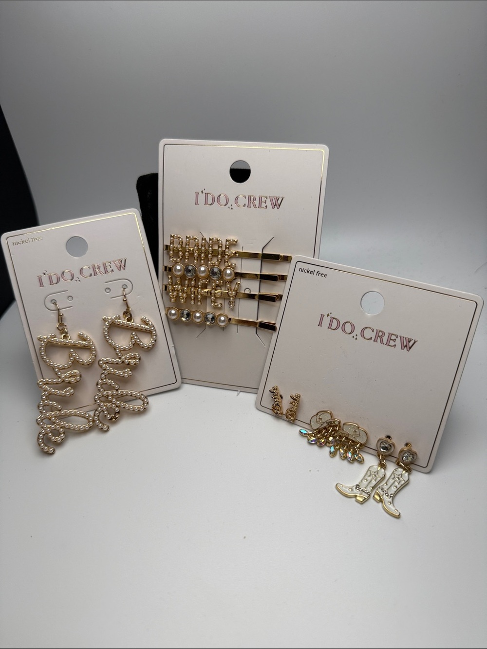 Bride and I Do Crew Gold Pearl and Rhinestone Earring & Hairpin Set